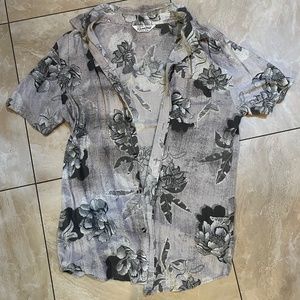 Cotton On Gray Tropical Button Up Hawaiian Short Sleeve Shirt Polo Medium
